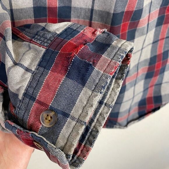 Carhartt Distressed Grey & Red Plaid Long Sleeve Button Up Shirt - Picture 4 of 4